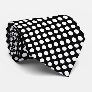 White on Black Large Size Horizontal Polka Dots Tie