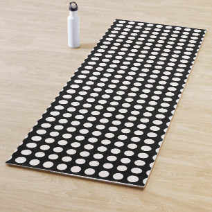 White on Black Large Size Horizontal Polka Dots Yoga Mat