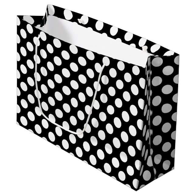 White on Black Large Size Polka Dots Gift Bag (Front Angled)