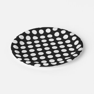White on Black Large Size Polka Dots Paper Plate