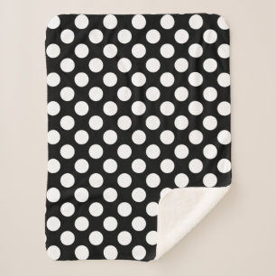 White on Black Large Size Polka Dots Sherpa Blanke Blanket