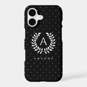 White On Black Laurel Monogram Polka Dot Pattern