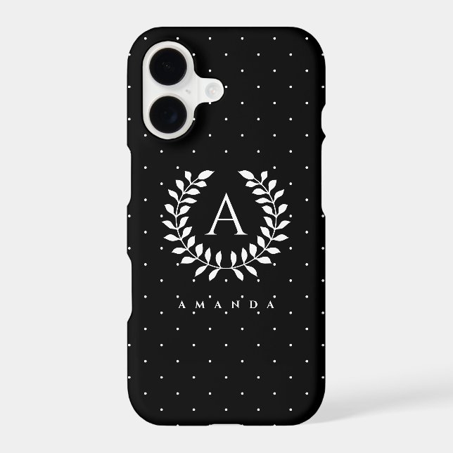 White On Black Laurel Monogram Polka Dot Pattern (Back)