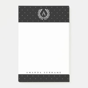 White On Black Laurel Monogram Tiny Polka Dots Post-it Notes