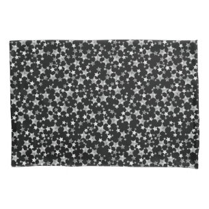 White on Black   Lino Print Stars Pattern Pillowcase