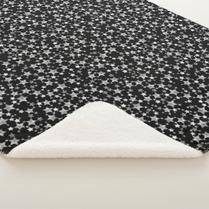 White on Black Lino Print Stars Pattern Sherpa Blanket