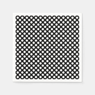 White on Black Medium Size Polka Dots Paper Napkin