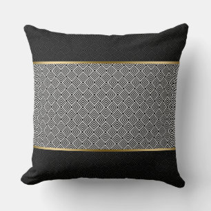 White On Black Modern Geometric Pattern Cushion