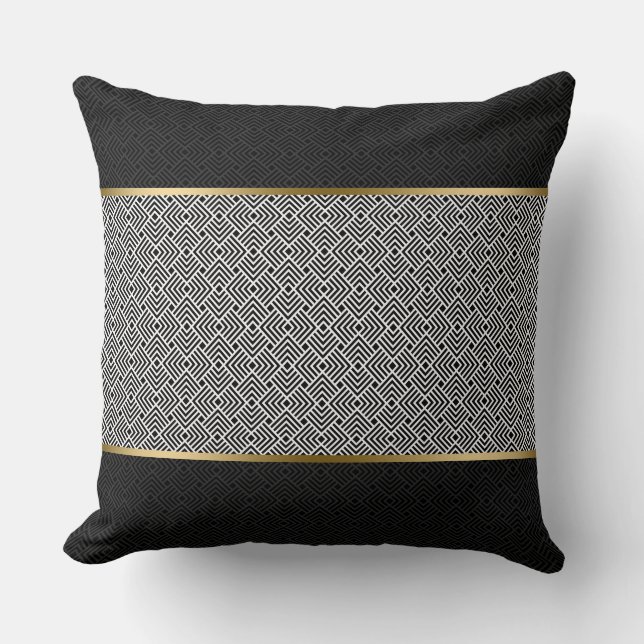 White On Black Modern Geometric Pattern Cushion (Front)