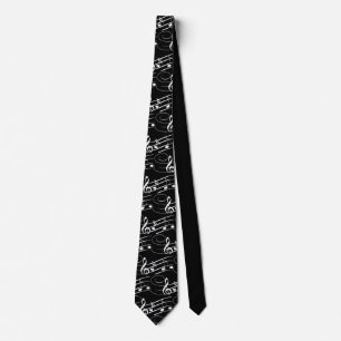 White on Black Music Notes Tie