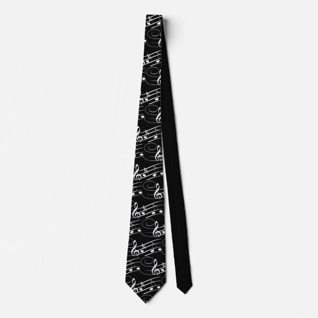 White on Black Music Notes Tie (Front)