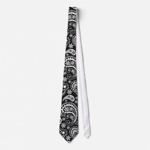 White On Black Paisley Pattern Design Tie