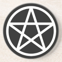 White on Black Pentacle Drink Coaster