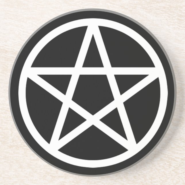 White on Black Pentacle Drink Coaster (Front)