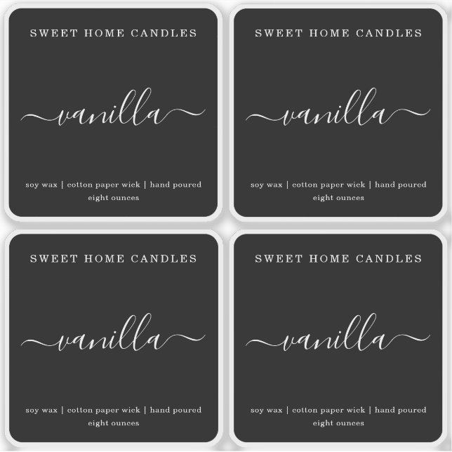 White on Black Personalised Candle Label Sticker (Front)