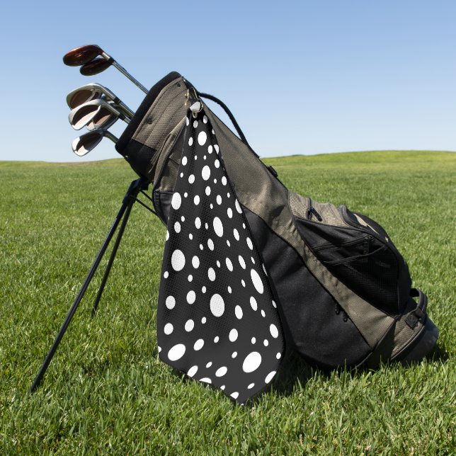 White on Black Polka Dot Pattern Golf Towel (Green)