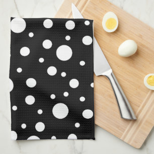 White on Black Polka Dot Pattern Tea Towel