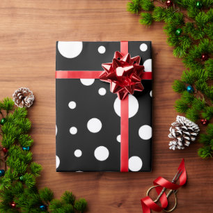White on Black Polka Dot Pattern Wrapping Paper