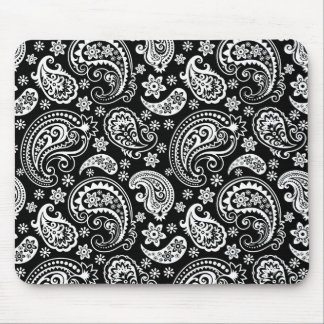 White On Black Retro Ornate Paisley Pattern Design Mouse Mat