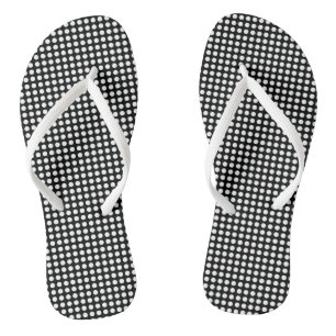 White on Black Small Size Horizontal Polka Dots Flip Flops