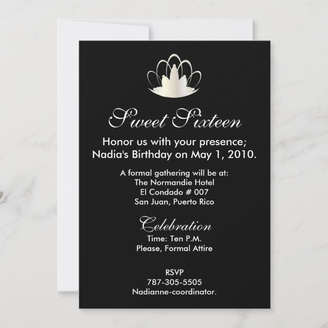 White On Black Sweet Sixteen Invitation-Customise. Invitation (Front)