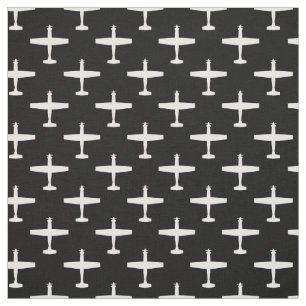 White on Black T-6 Texan 2 Silhouette Pattern Fabric