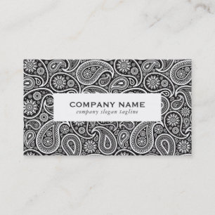 White On Black Vintage Paisley Pattern Business Card