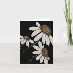White on black watercolor daisies - folded blank card