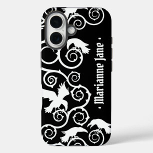 White on Black Witch Gothic Victorian Raven Goth iPhone 16 Case