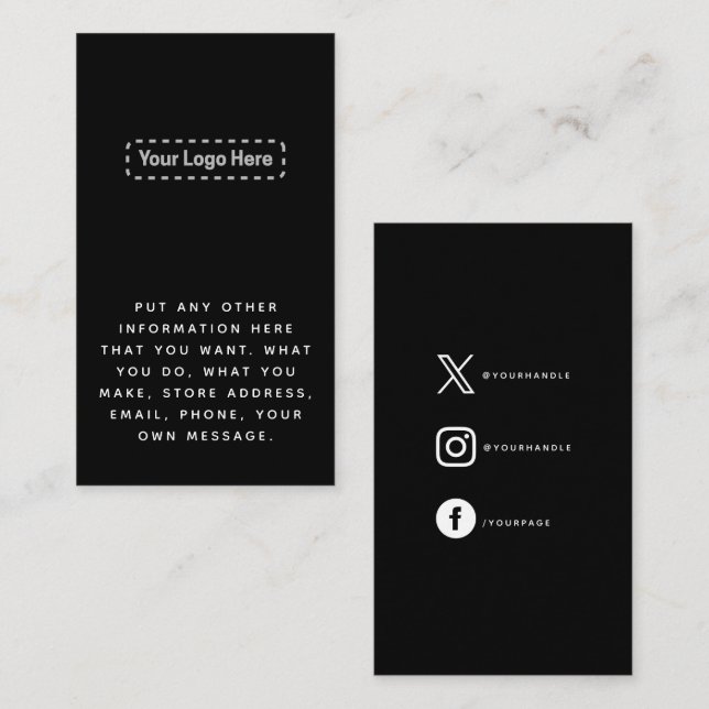 White on black your logo social media enclosure card (Front/Back)