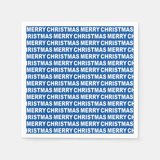 White on Blue Christmas Typography Paper Napkin (Front)
