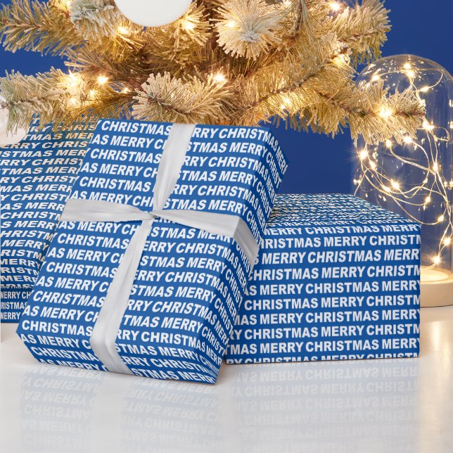 White on Blue Christmas Typography Wrapping Paper (Holidays)