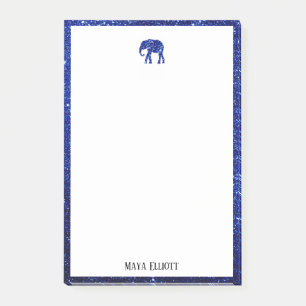 White on Blue Faux Glitter Elephant & Border, Name Post-it Notes
