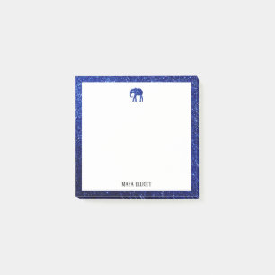 White on Blue Faux Glitter Elephant & Border, Name Post-it Notes