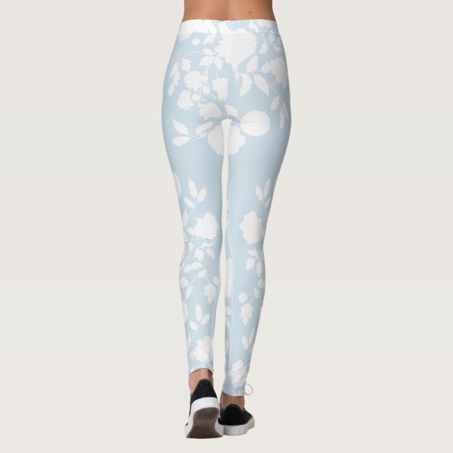 White On Blue Floral Toile Custom Colour Leggings (Back)