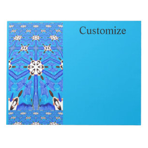 white on blue geometric notepad