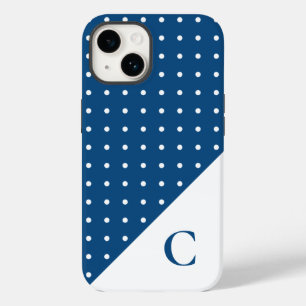 White on Blue Polka Dot Pattern Monogram Case-Mate iPhone 14 Case