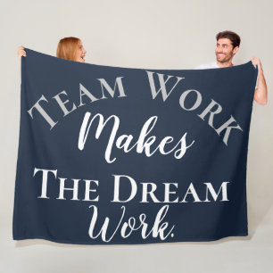 White on Blue Teamwork Makes The Dream Work Fleece Blanket