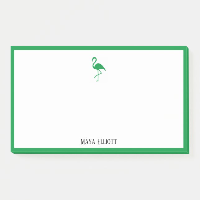 White on Bright Green Flamingo & Border w/ Name Post-it Notes (Front)