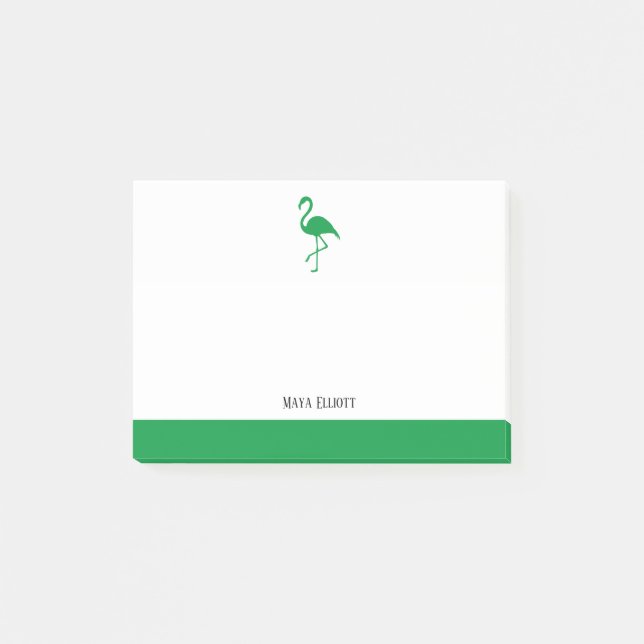 White on Bright Green Flamingo & Border with Name Post-it Notes (Front)