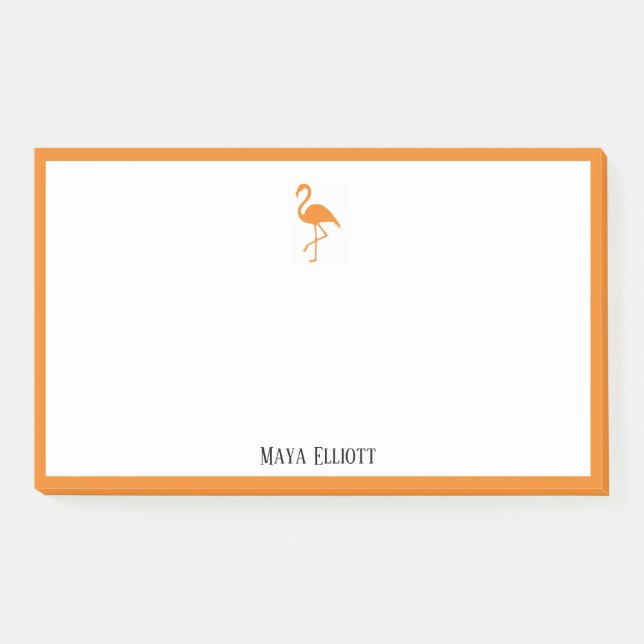 White on Bright Orange Flamingo & Border w/ Name Post-it Notes (Front)