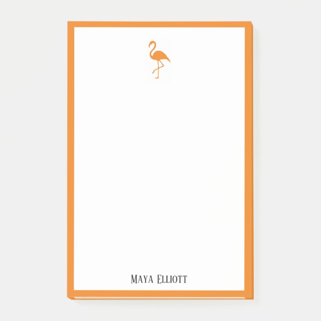 White on Bright Orange Flamingo & Border with Name Post-it Notes (Front)