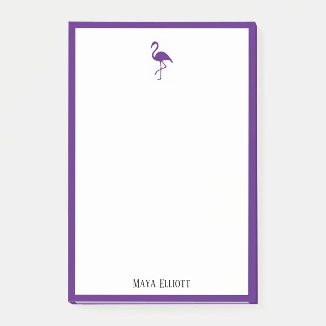 White on Bright Purple Flamingo & Border with Name Post-it Notes (Front)