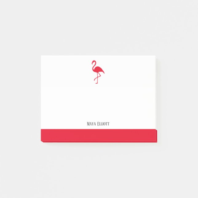 White on Bright Red Flamingo & Border with Name Post-it Notes (Front)