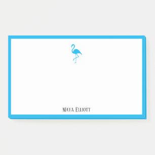 White on Bright Sky Blue Flamingo & Border w/ Name Post-it Notes