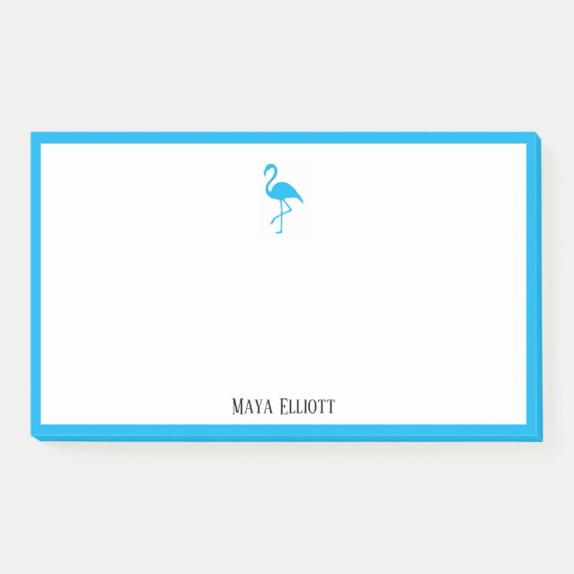White on Bright Sky Blue Flamingo & Border w/ Name Post-it Notes (Front)