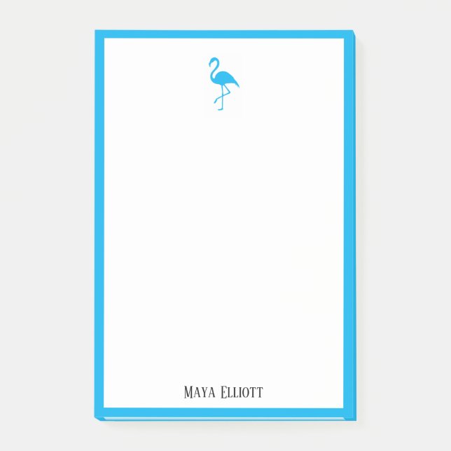 White on Bright Sky Blue Flamingo & Border w/ Name Post-it Notes (Front)
