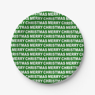 White on Dark Green Christmas Typography Paper Plate