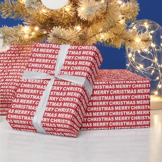 White on Dark Red Christmas Typography Wrapping Paper (Holidays)
