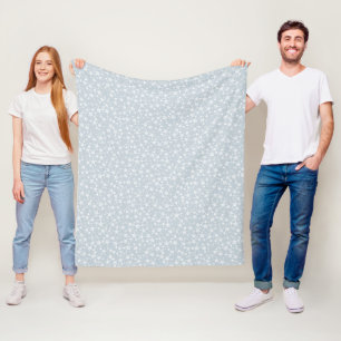 White on Dusty Blue Lino Print Stars Pattern Fleece Blanket